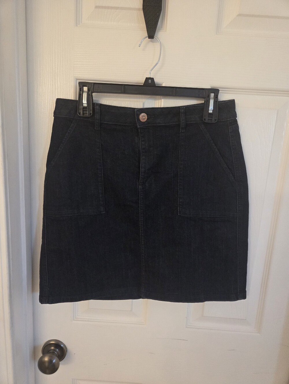 LOFT Black Denim Mini Skirt with Front Pockets